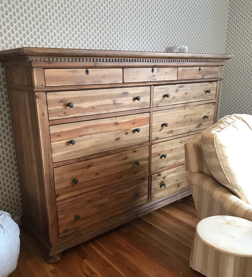 Ten-drawer reclaimed pine dresser
